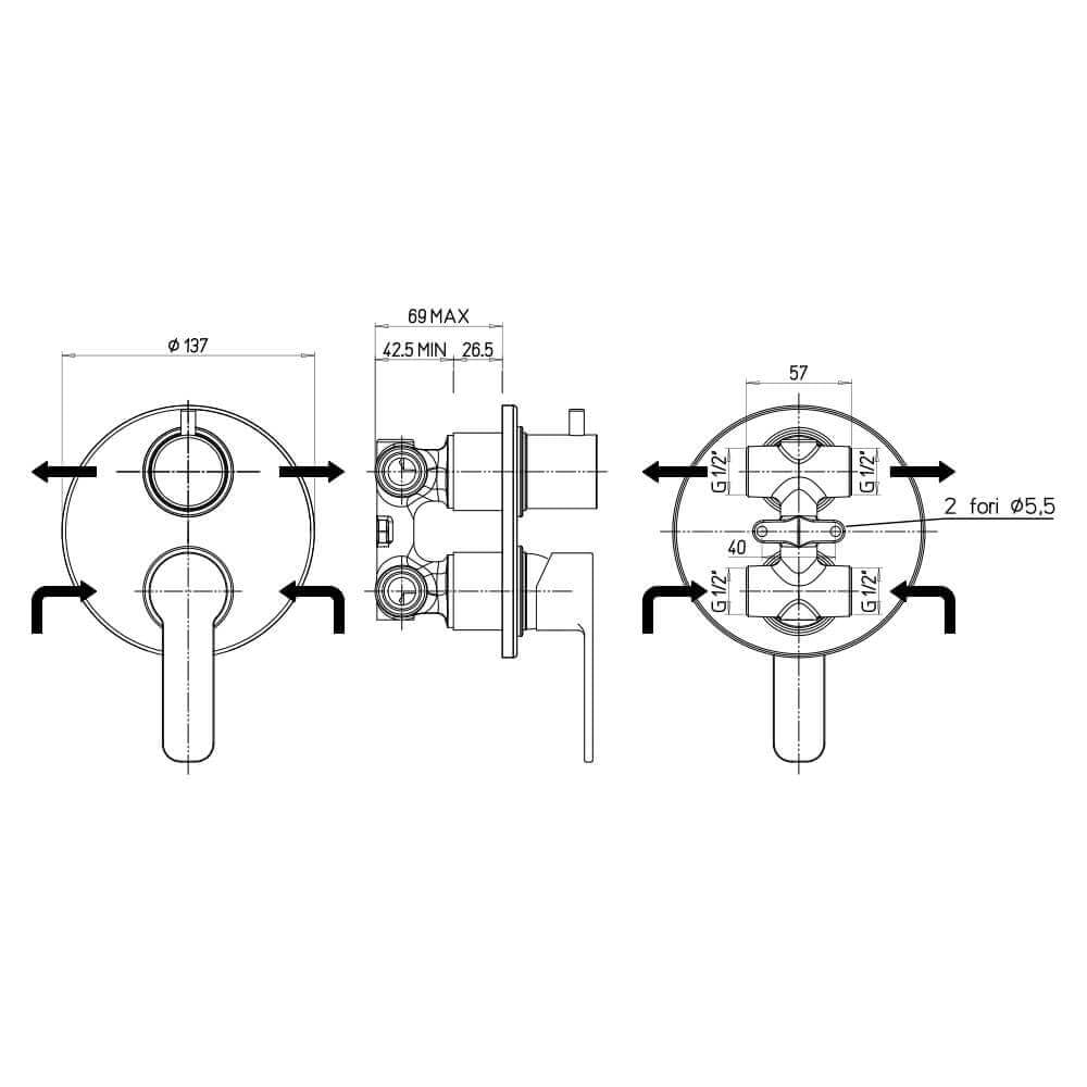 Miscelatore doccia incasso con deviatore monocomando cromato – Eolo | Jacuzzi