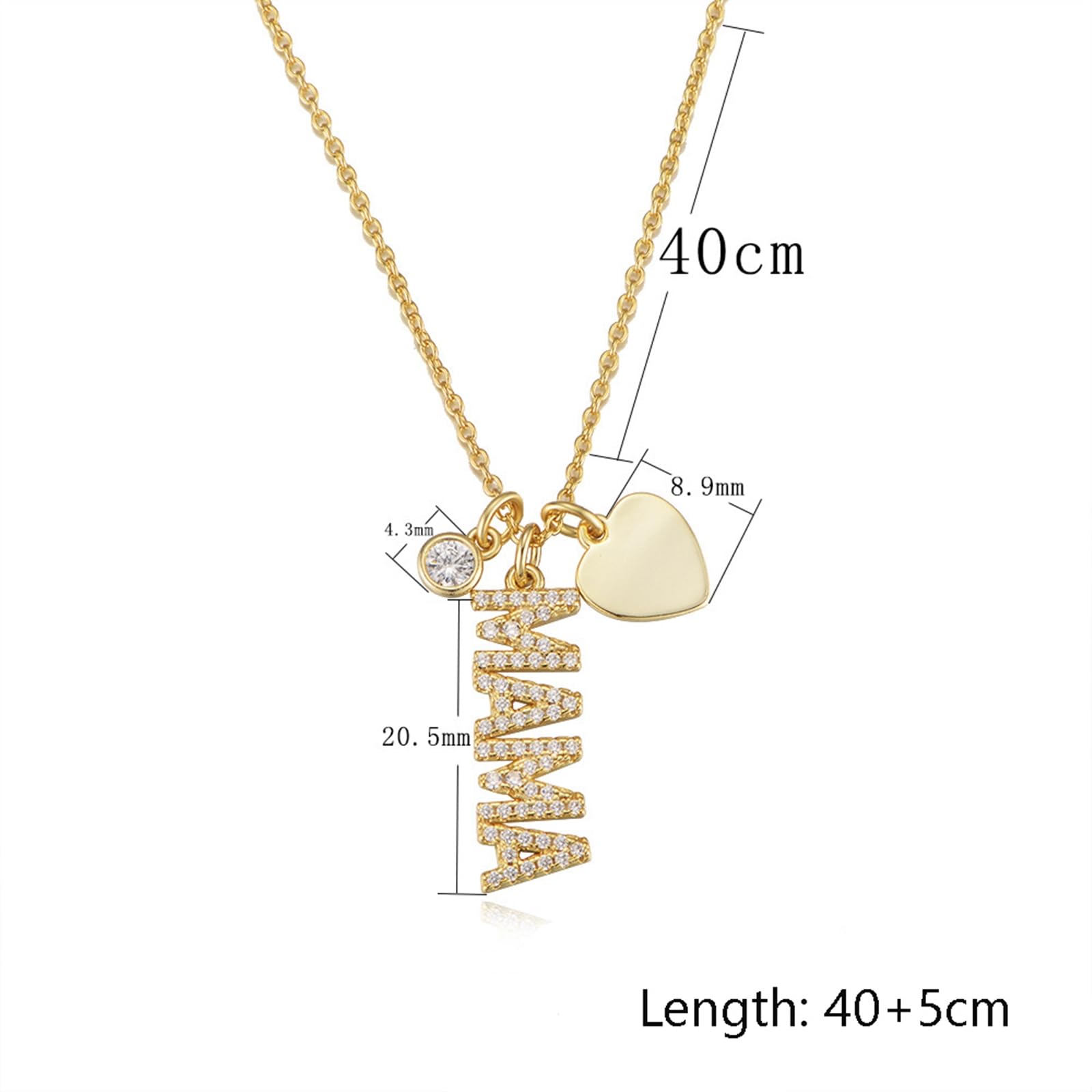 Pendente Donna Oro, Donna Oro Giallo Collana per Donne con Lettere in moissanite Mama e Pendente a Cuore, Lunghezza 40+5cm