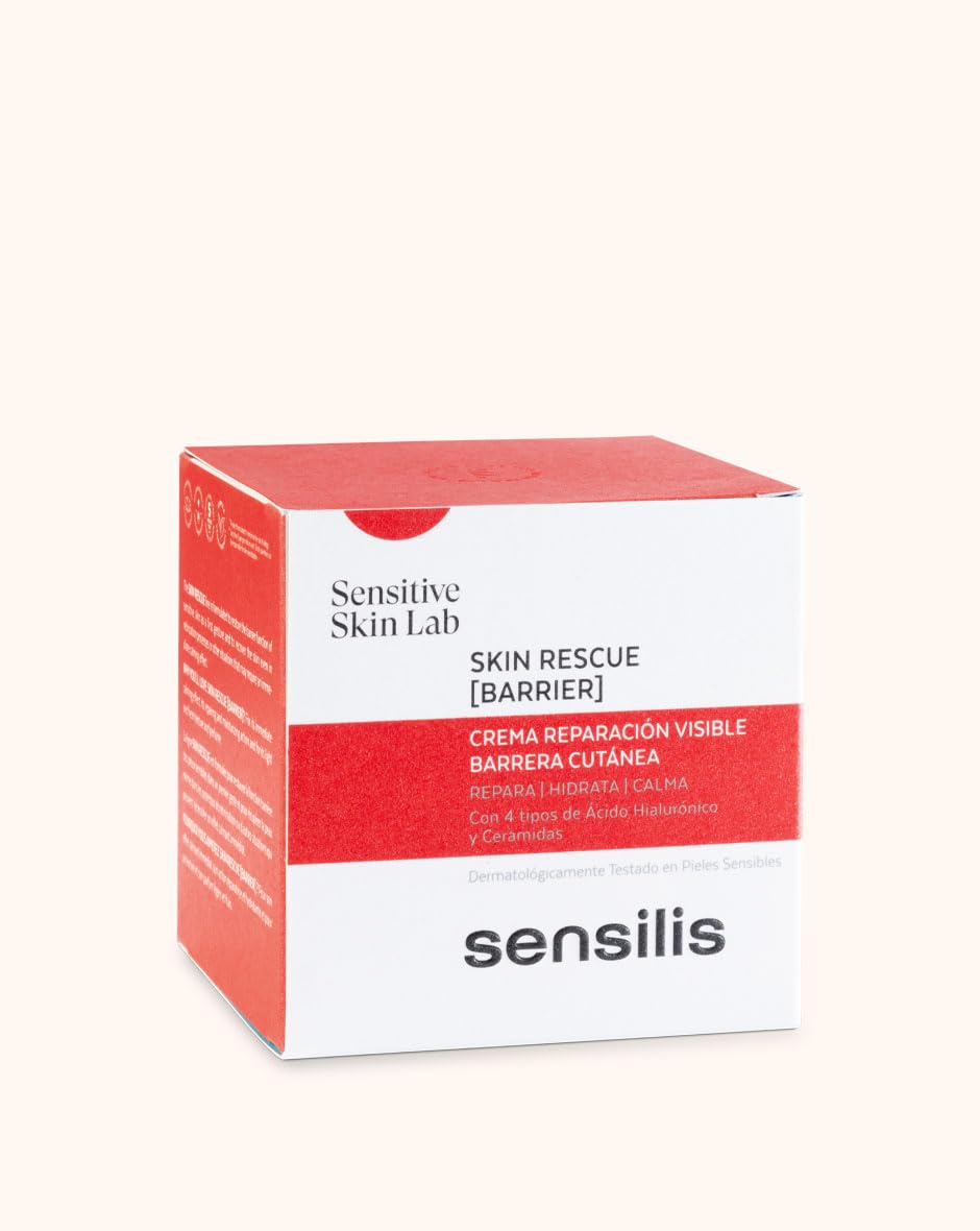 Sensilis - Skin Rescue Barrier, Crema Facial Reparadora, 50 ml | Ácido Hialurónico, Ceramidas, Repara, Hidrata, Reduce Rojeces, Hipoalergénica, No Comedogénica, Textura Crema, Uso Facial