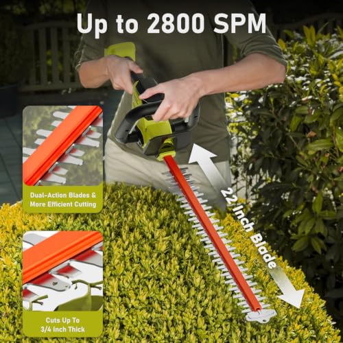 Image of 22 inch Hedge Trimmer Cordless with 2 Battery and Charger, 20V Bush Trimmer