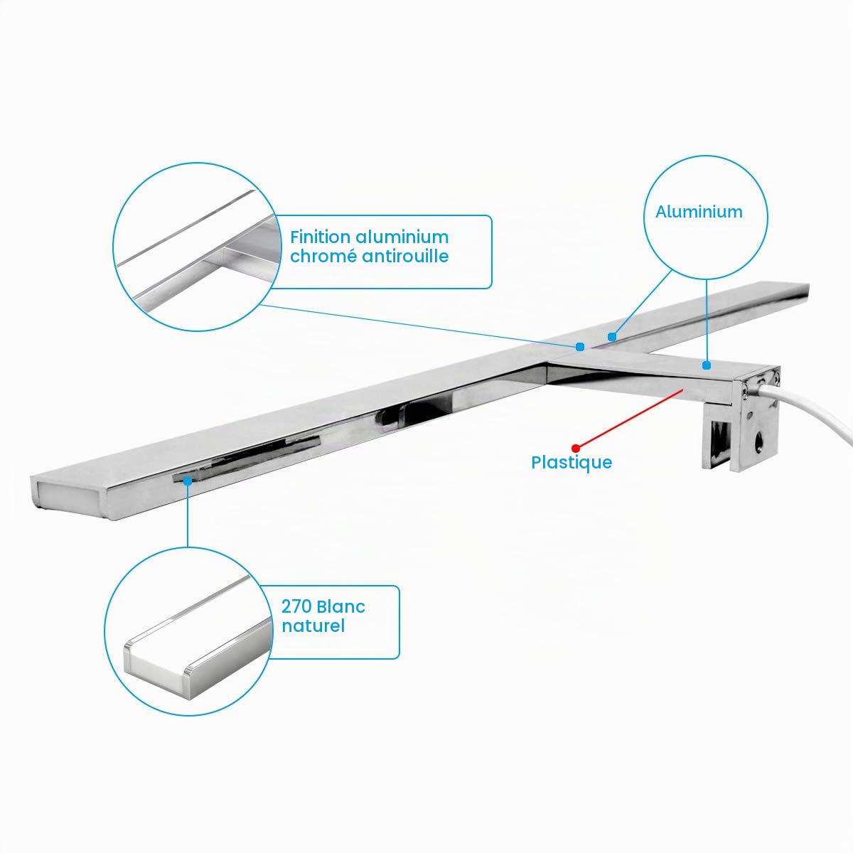 80cm LED Luz de Espejo de Baño 15W 1400 Lumens 230V Luz de Espejo de Baño de Pared 6000K Luz Blanca Fría Todo Aluminio 3en1 Montaje Luz de Espejo de Baño Impermeable IP44