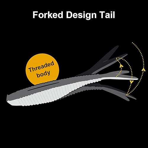 Miniatura 8 de FANGBLUE 40 piezas  caja de 0.12oz con gancho para cabeza de calar cola en T, señuelos suaves de silicona artificial, cebo de gusano, señuelo de