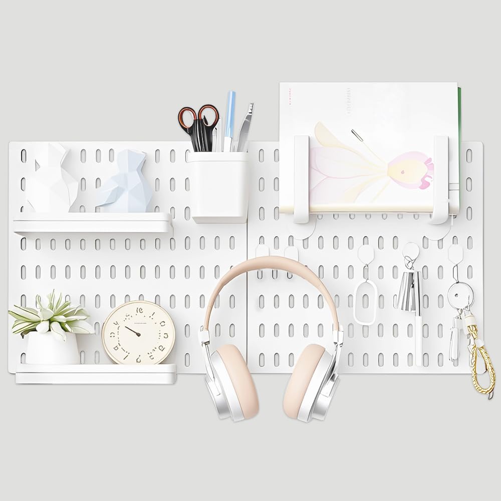 Set di lavagnetta combinata, organizzatore da parete con 2 lavagne, 1 scatola di immagazzinaggio, 2 ripiani, 5 ganci, 2 grandi ganci, lavagne per la conservazione della parete