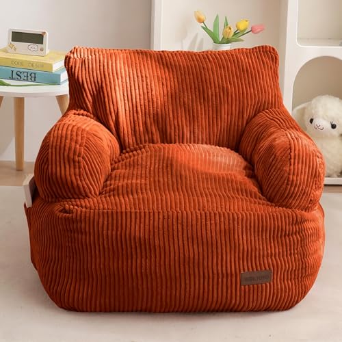 Image of MAXYOYO Kids Bean Bag Chair, Stuffed Bean Bag Sofa, Orange, Standard | Bean Bag Chair for Boys and Girls, Lazy Sofa with Pocket Floor Chair for Gaming, Reading