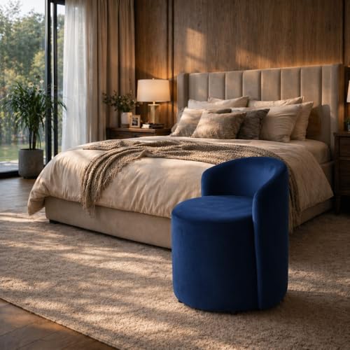 Image of Jaico Wood Seating mudda Puffy Stool Chair for Living Room, Dressing Table, Office, Home Decor, Ottoman pouffes, Sofa Type, and Large .Ottoman and Chair Combined into one (Blue)