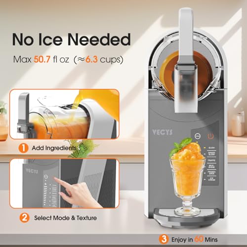 Image of VECYS 6-in-1 Slushie Machine & Frozen Drink Maker for Home, with Medical-Grade High-Impact Jar (BPA-Free), 10 Level Texture Control, 60-Min Fast Freeze, 50.7 fl oz, Grey