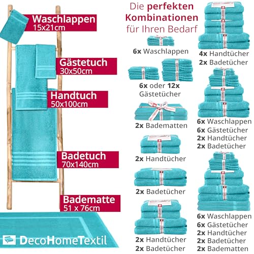 DecoHomeTextil Handtuch-Set 2 Handtücher 50 x 100 cm in Türkis aus 100% Baumwolle, hochwertig, kuschelweich und saugstark