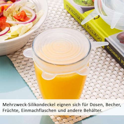 Silikondeckel, 6 Stück Silikondeckel Dehnbar, 6,5cm Dehnbare Silikon Deckel, Joghurtbecher Silikons Deckel, Silikon Deckel Stretch, für Gläser, Obst, Schalen, Becher, Feinkostgläser, Joghurtbecher
