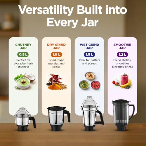 Preethi Zodiac Glitter 750W Mixer Grinder, 5 Jars, Lavender/Black - Image 5