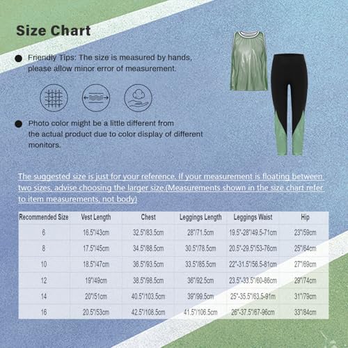 YEAHDOR Kids Girls 2 Piece Gymnastics Dance Outfits Sleeveless Metallic Tank Tops with Leggings Set3