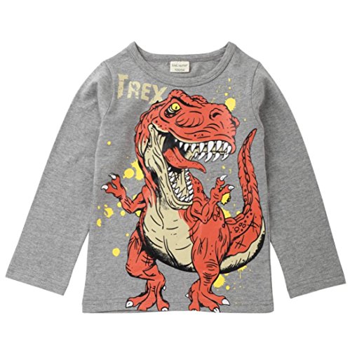 Lindo Camiseta de Niños, Sonnena Patrón de Dinosaurios Ropa de Verano Manga Larga y Corta Camiseta con Casual y Lindo para Pequeño Chico Guapo (130cm, Gris)