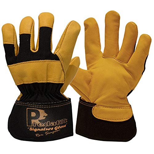 Predator By Ron Signature Hide Rigger Leather Work Gloves, Gold