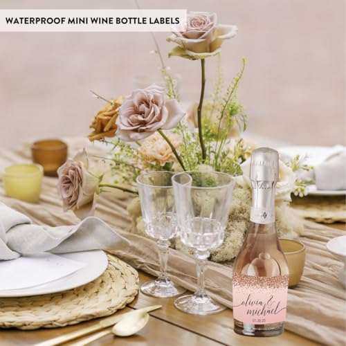 image for Andaz Press Personalized Mini Champagne Wine Bottle Labels, Blush Pink