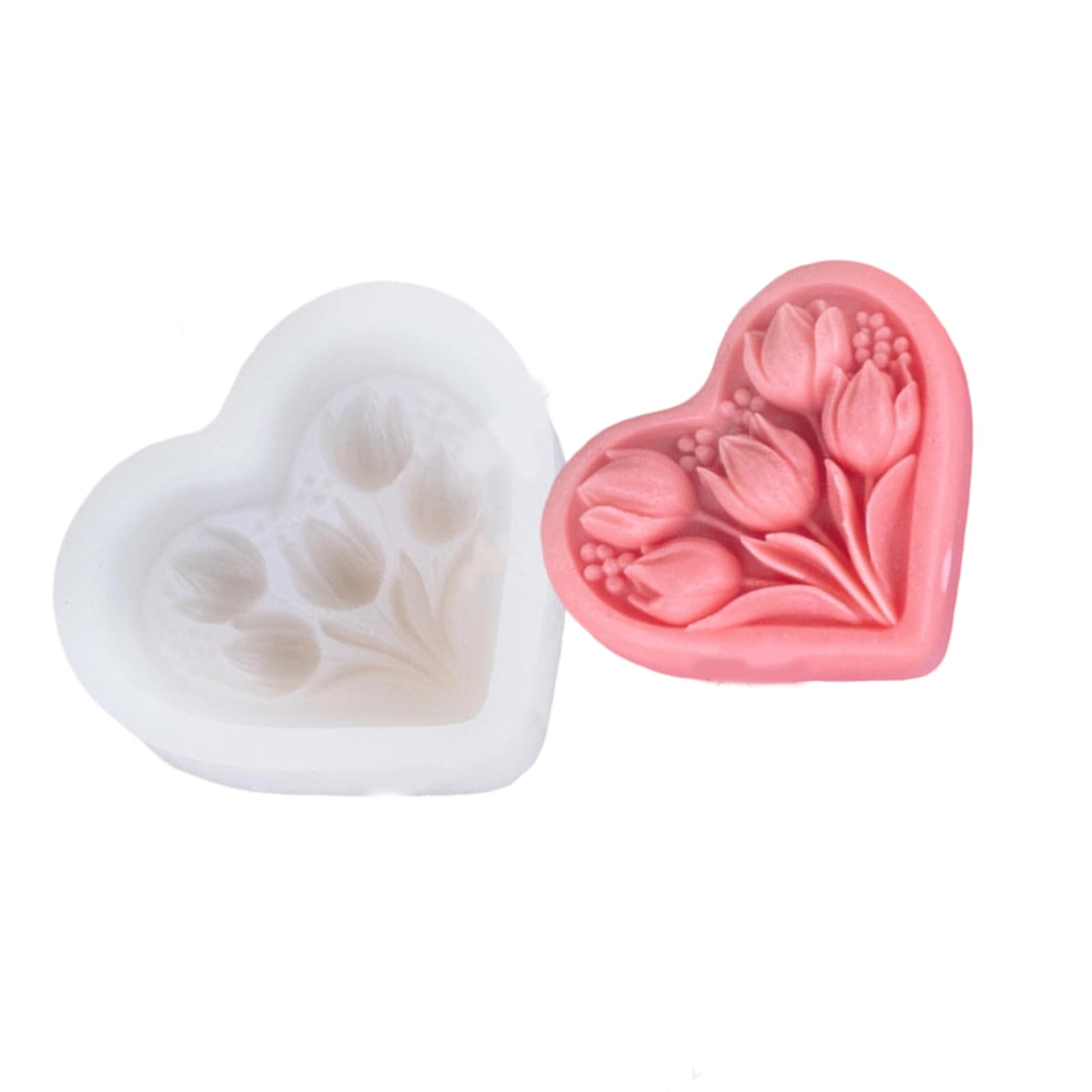 Oxxggkao Tulips with Heart Silicones Molds Scented Soap for Homemade and Creative Gift Silicones Molds Heart Shape Scented
