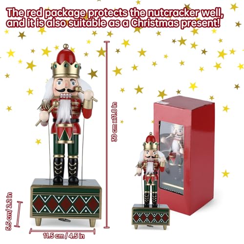 Miniatura 7 de Luckits Caja De Música Cascanueces De Madera Para Navidad Caja De Música Cascanueces Soldado Tamborilero Hecho A Mano Figuras Navidad Para Decoración Del Hogar Verde