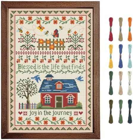 FREEBLOSS Cross Stitch Wall Hanging Kits Stamped Embroidery Starter Kits Pre Printed Stitches Practice Kit with Instructions for Beginners Cross Stitching Decor Joy in The Journey