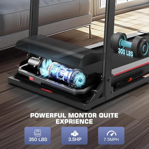 Image of Treadmill with Desk Workstation & Adjustable Height, 450 lbs Weight Capacity, Folding Treadmill with 5% /15% Incline, Bluetooth Speaker & App, Portable 3.5HP Walking Pad with Desktop for Home Office