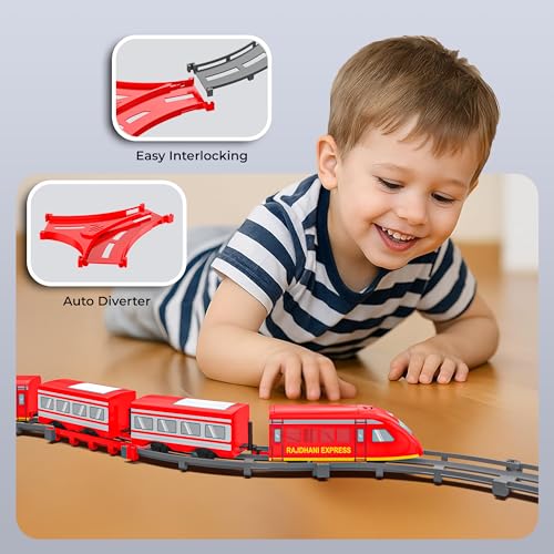 Image of Mirana Rajdhani Express Bullet Train Toy Set for Kids, Multiple Railway Track Layout, AAA Battery Operated, for Boys & Girls 1+ Years, Made in India (53 Pcs)