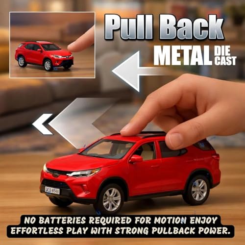 Image of LT /1:32 Scale Fort.uner Die-Cast Pull Back Car Toy for Boys Kids Sturdy Metal Miniature Model Toy Vehicle for Kids Realistic Design Fortuner Toy Car-1[Black] (RED)
