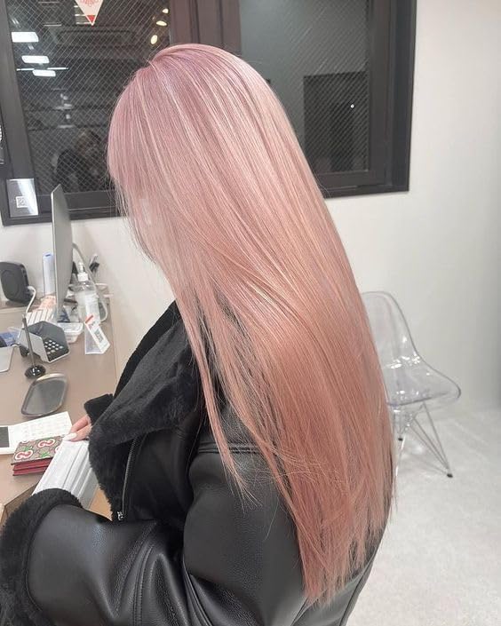 Image of Pink Human Hair Wig Straight Wig 24 Inch Human Hair Wig 200% Density | 13x4 UHD Lace Front Human Hair Wigs Pre Plucked Pre Cut Light Pink Wig 100% Virgin Human Hair Glueless Straight Wig For Women
