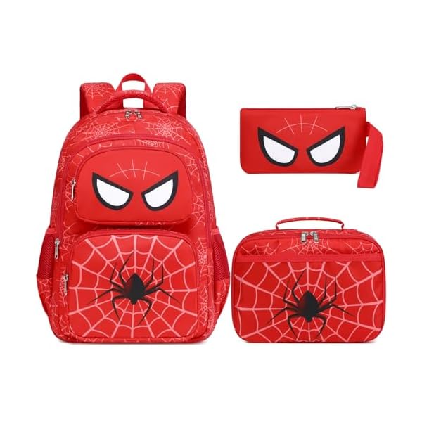 JIANYA-Kids-Backpack-for-School-Boys-Spider-School-Bag-for-Elementary-Kids-Children-3pcs-Boys-Backpack-with-Lunch-Box-Pencil-Case-Red JIANYA Kids Backpack for School Boys, Spider School Bag for Elementary Kids Children 3pcs Boys Backpack with Lunch Box & Pencil Case, Red