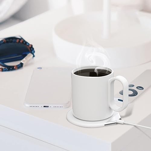 Miniatura 6 de Calentador de café, juego de taza y tapa autocalentada para escritorio con carga inalámbrica, reconocimiento inteligente, para mantener el té, café,