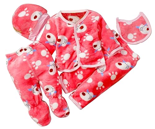 Fancy Walas Presents Born Baby Winter Wear Keep Warm Cartoon Printing Baby Clothes 5 Pcs Sets Cotton Baby Boys Girls Unisex Baby Fleece/Velvet Suit Infant Clothes
