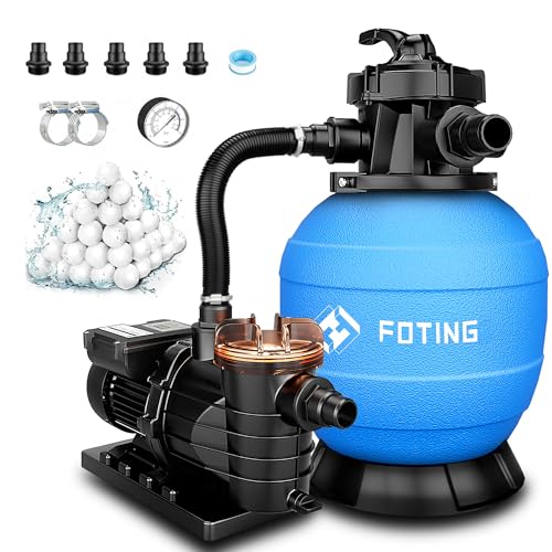 13' Sand Filter Pump for Above Ground Pool with Timer, 1 HP 3800GPH Swimming Pumps System & Filters for Pools Up to 13000GAL, 6-Way Valve