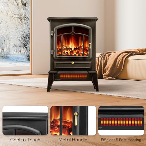 Image of ZAFRO 22 inch Electric Fireplace Stove, 5100 BTU Quick Heating Electric Fireplace Heater with Adjustable Flame Brightness, 1000W /1500W Thermostat, for Living Room, Bedroom