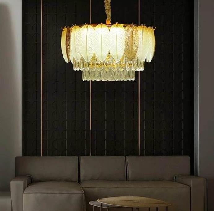 Avior Crystal Chandelier/Jhumar/Jhoomar Light for Hall, Chandelier for Living Room, Home Decorative Lights (Petals Exqusite Design, Golden Finish) (Silver 500 mm)