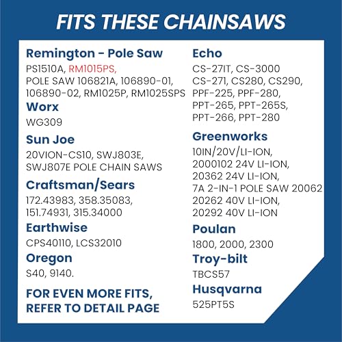 Image of 10 Inch Chainsaw Chain, 3 /8 inch LP Pitch .050 inch Gauge 40 Drive Links, Germany Steel Replacement for Sun Joe SWJ803E, SWJ807E, Worx WG309, Echo CS-271T, 3-Pack