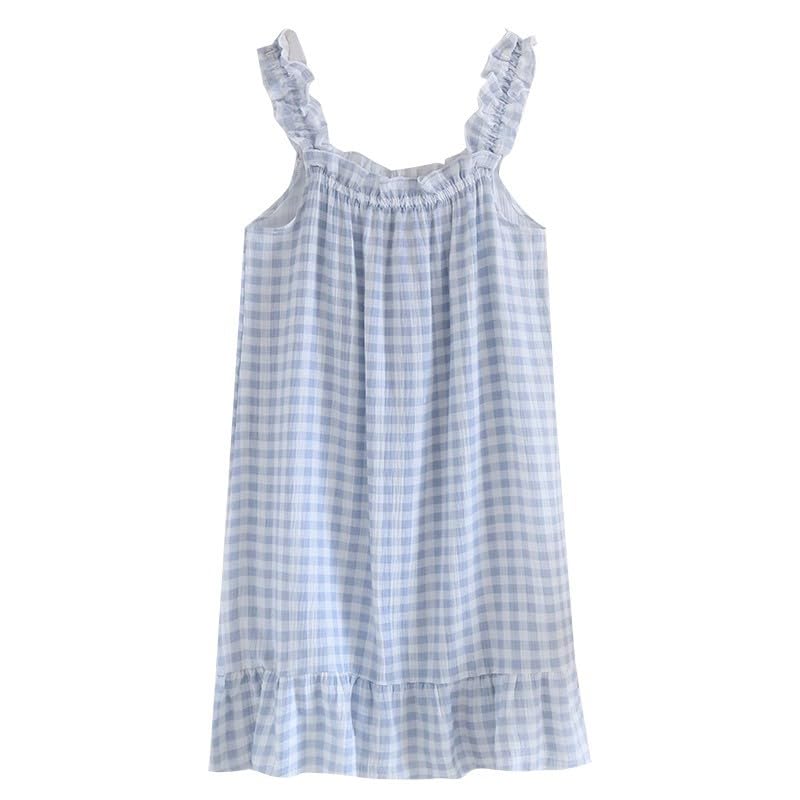 Women's Gingham Nightgown Sweet Ruffle Strap Sleep Dress Short Lounge Dress Sleepwear