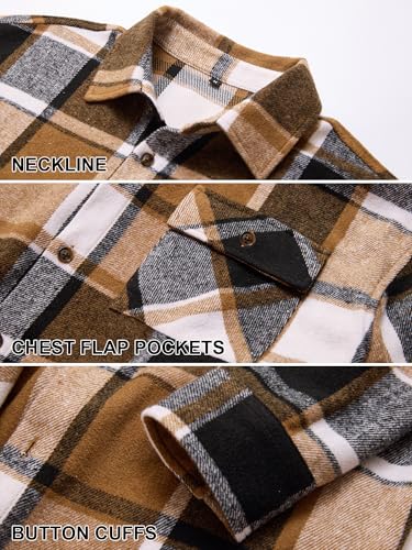 Mens Flannel Shirts Jackets Casual Shackets Button Down Long Sleeve Plaid Shirt Lightweight Jackets with Pockets4
