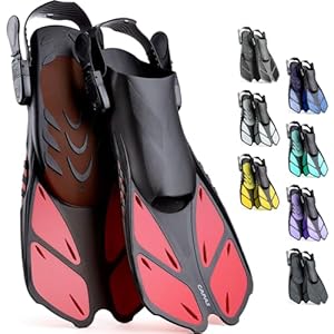 CAPAS Schnorchelflossen, Schwimmflossen Reisegröße Kurz Einstellbar zum Schnorcheln Tauchen Erwachsene Männer Frauen Kinder Offene Ferse Tauchflossen (Rot, S/M)