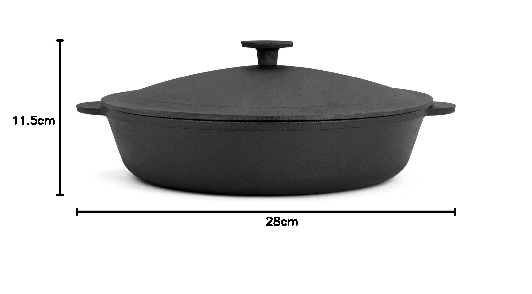 4BIG.fun Poêle en fonte - Diamètre : 28 cm - Avec couvercle en fonte - Avec couvercle en fonte - Pour l'induction - Passe au four