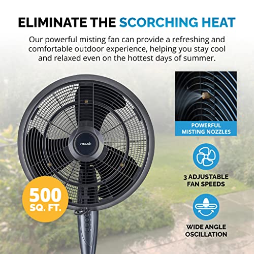 Newair Outdoor Misting Fan and Pedestal Fan in Black, Cools 500 sq. ft. with 3 Fan Speeds and Wide-Angle Oscillation
