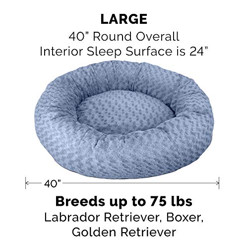Image of Furhaven 40 inch Round Donut Dog Bed for Large /Medium Dogs, Refillable w / Removable Washable Cover, For Dogs Up to 75 lbs - Curly Faux Fur Donut Bed - Fresh Blueberry, Large