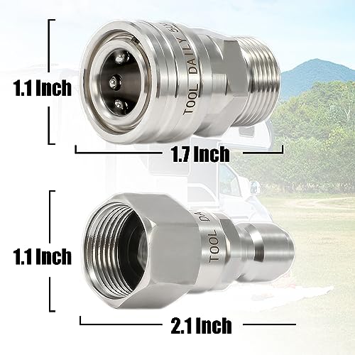 Image of Tool Daily Pressure Washer Adapter Set with Swivel, M22 14mm to 3 /8 inch Quick Connect, Stainless Steel Quick Disconnect Swivel for Power Washer Hose, 5000 PSI, Pack of 2