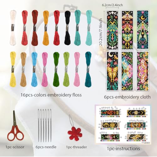 ORIGACH 6 Pcs Cross Stitch Bookmark Kit for Beginner Adults Vivid Moths Stamped Embroidery Bookmark Kit with Instruction for Starters Printed Cross Stitch DIY Kits for Book Lovers - Image 2