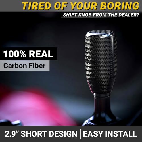Premium 100% Real Carbon Fiber Shift Knob - 4 Metal Threaded Adapters, 4 5 6 Speed Manual & Buttonless Automatic Transmission, Weighted Gear Stick Shifter Knobs, (M8, M10x1.25/1.5, M12x1.25) JDM Style - Image 3