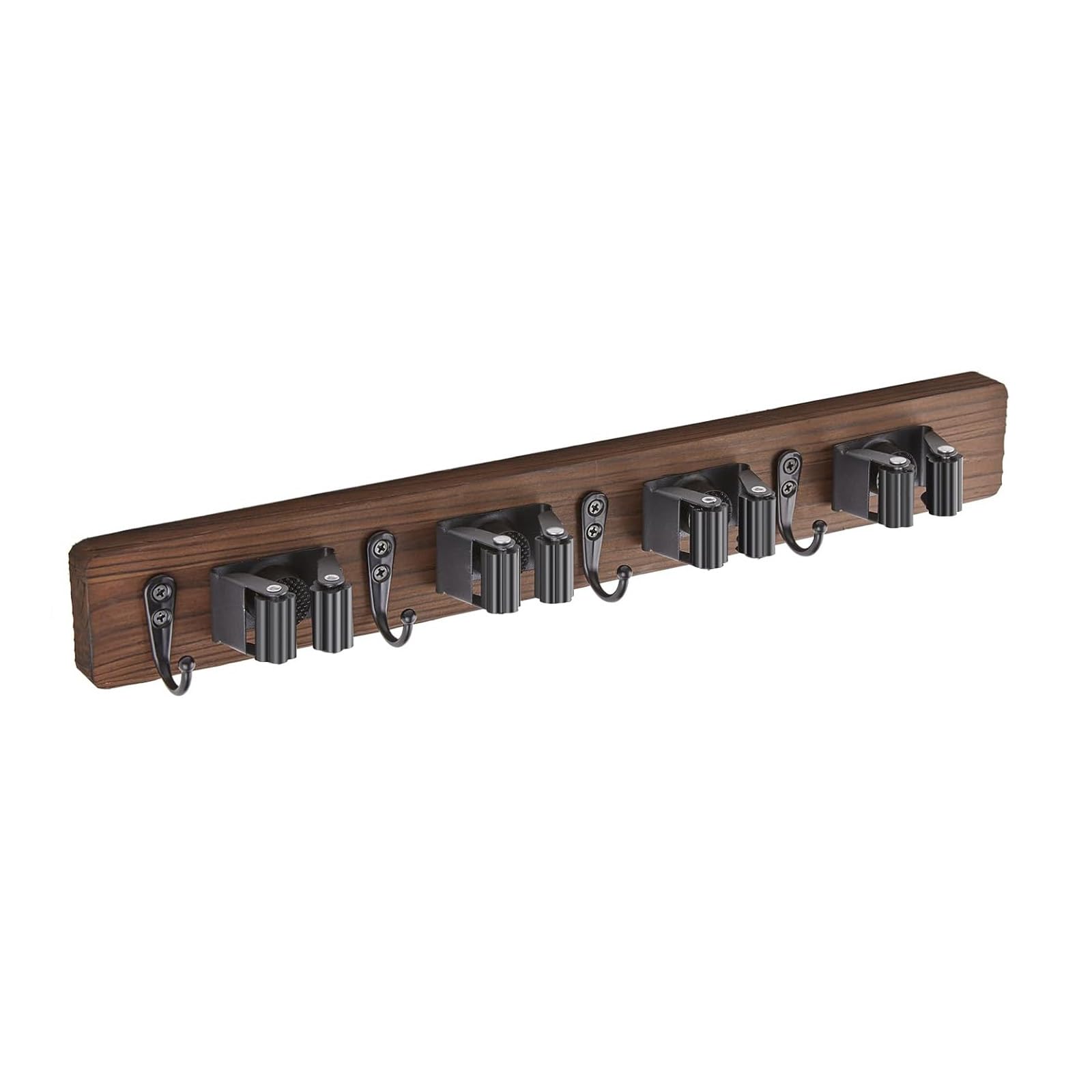 Estante de madera natural para escobas, montaje en pared, almacenamiento vertical resistente para fregonas, escobas, herramientas, gancho de madera natural