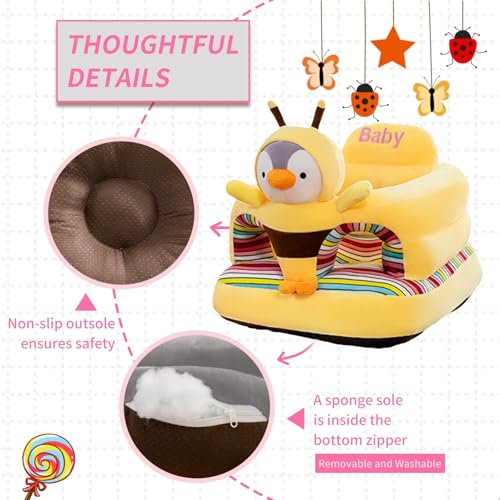 Image of Baby Support Seat, Cute Baby Sofa Chair for Sitting Up, Comfy Plush Infant Seats (Penguin,W17.5 x H17.5)