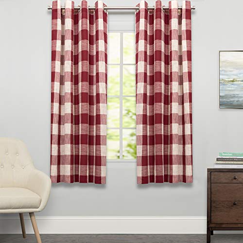 Image of Sweet Home Collection Window Curtains Treatment Panel 63 inch or 84 inch Long in Stylish and Unique Patterns and Designs for All Home Decor Courtyard Red