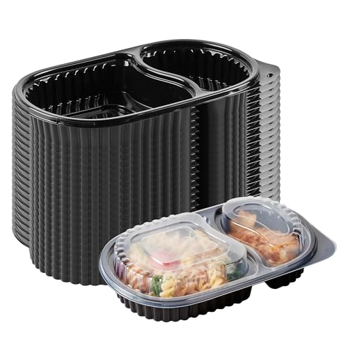 Image of Restaurantware-Chef 101 20 Ounce Meal Prep Containers, 100 Microwavable To Go Containers With Lids - Disposable, Freezable, Black Plastic Oval Food Containers, Pack Hot And Cold Food, For Takeaway