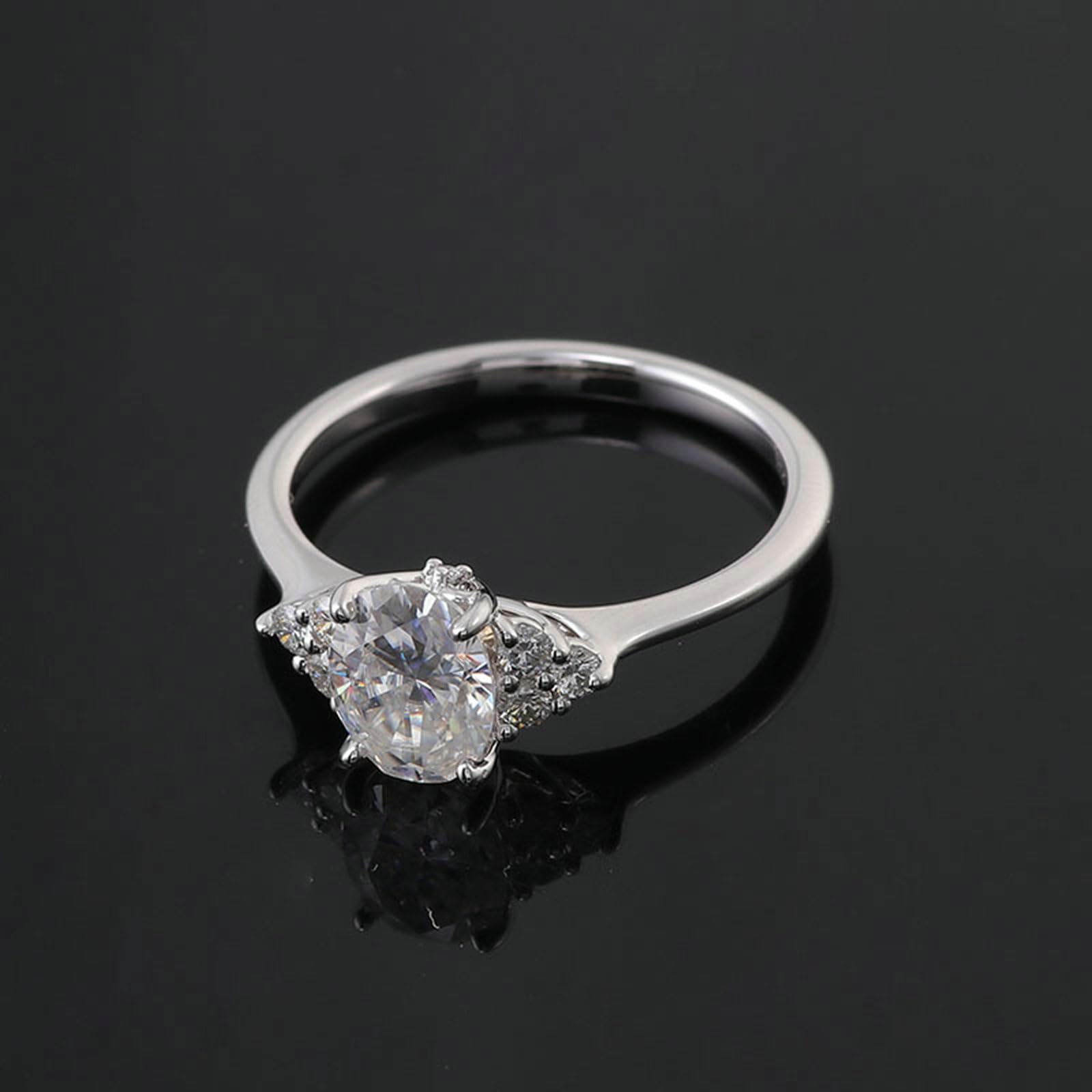 18K 750 Weißgold Ringe Damen, Eheringe Hochzeitsringe Verlobungsringe Trauringe Elegant Dreieck Design mit 4 Zinken Oval Moissanit 1 Karat-3 Karat Partnerringe Frauen Weißgold