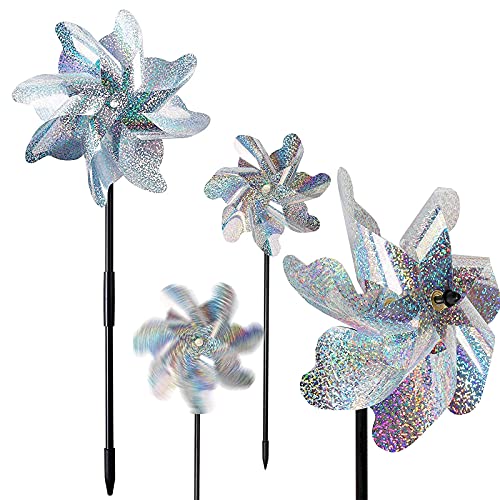 Repelentes De Molino De Viento Aves de disuasión Repelente Control Reflectante de Pájaros Molino De Viento Repelente De Aves para Decoración de Jardín, Proteger jardín, Granja, Techo 4 PCS Cover