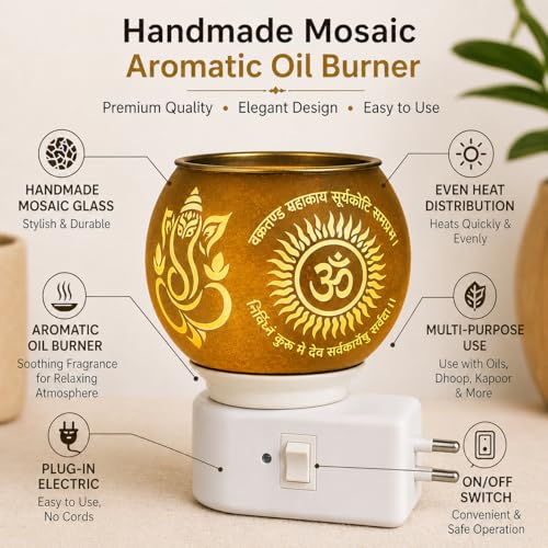 Image of Ganesh Ji Om Glass Camphor Lamp Holder | Kapoor Dani Electric Camphor Diffuser for Home | Kapur Burner | Kapoor Diffuser Machine for Puja Essentials | Kapurdani Camphor Diffuser Burner