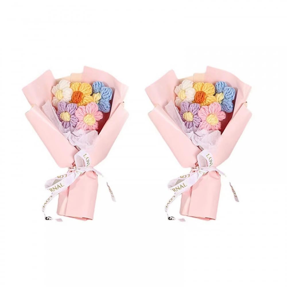 DONGKER Bouquet de Fleurs au Crochet 2 Pièces Kit Coloré pour Saint-Valentin Décoration Maison