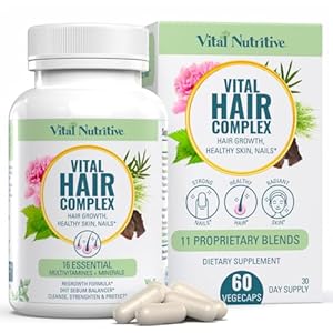 Vital Hair Complex -Hair Growth Vitamins for Women and Men -Biotin & Vitamin B -Hair Growth Supplement for Healthy Hair Skin & Nails -Hormone & Gluten Free -Hair Vitamins for Women