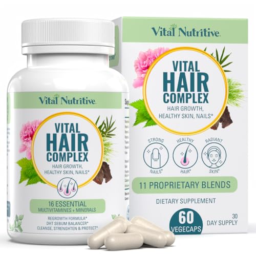 Vital Hair Complex -Hair Growth Vitamins for Women and Men -Biotin & Vitamin B -Hair Growth Supplement for Healthy Hair Skin & Nails -Hormone & Gluten Free -Hair Vitamins for Women
